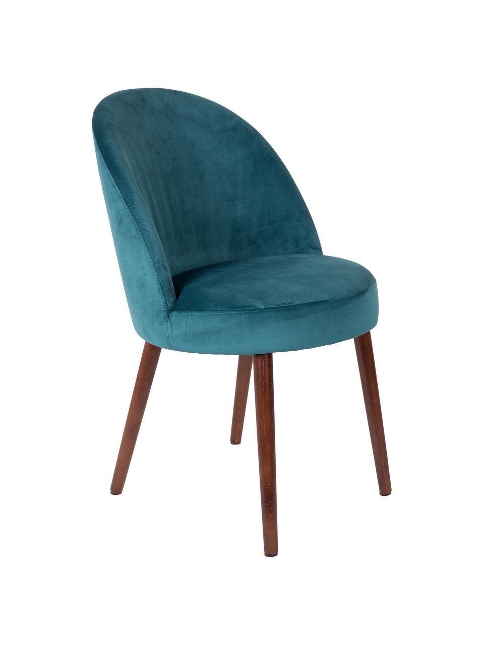 Chaise en velours rembourrée Barbara, Revêtement : bleu pétrole Pieds : noyer