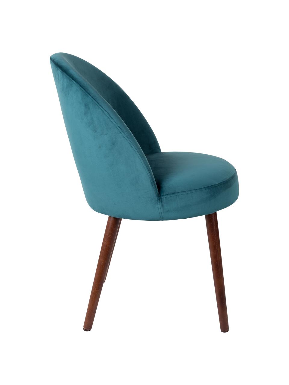 Chaise en velours rembourrée Barbara, Revêtement : bleu pétrole Pieds : noyer