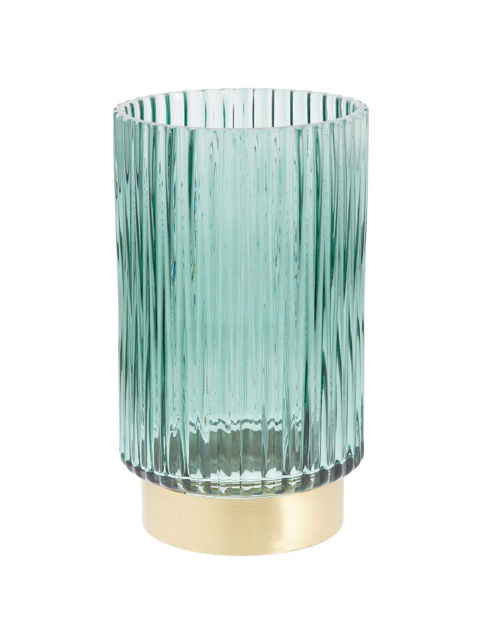 Vaso in vetro con base in metallo Lene, Vaso: vetro, Verde, dorato, Ø 12 x Alt. 20 cm