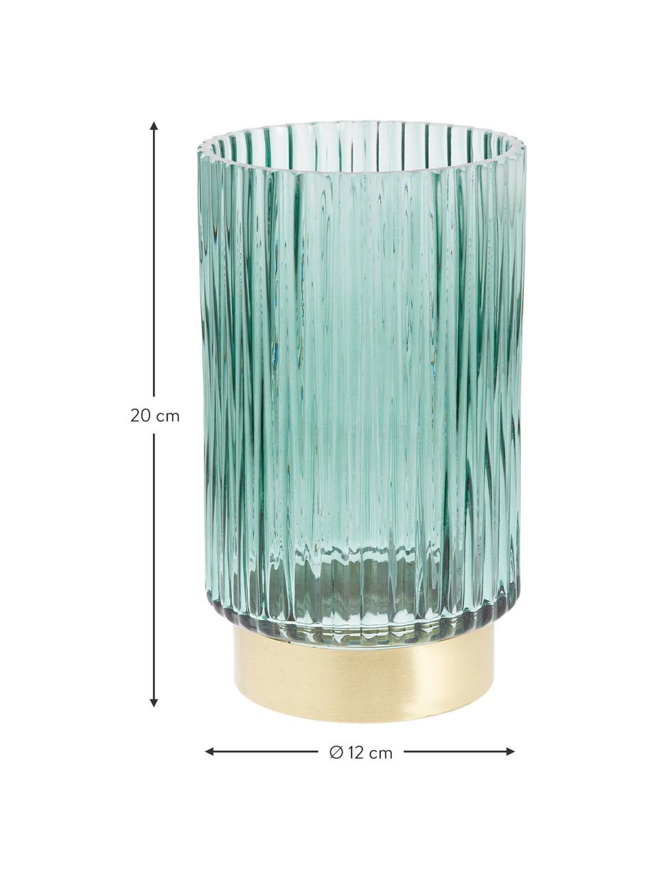 Jarrón de vidrio con base de metal Lene, Jarrón: vidrio, Verde, dorado, Ø 12 x Al 20 cm