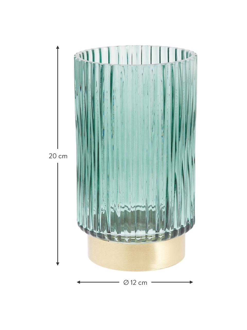 Vaso in vetro con base in metallo dorato Lene, Vaso: vetro, Verde, dorato, Ø 12 x Alt. 20 cm