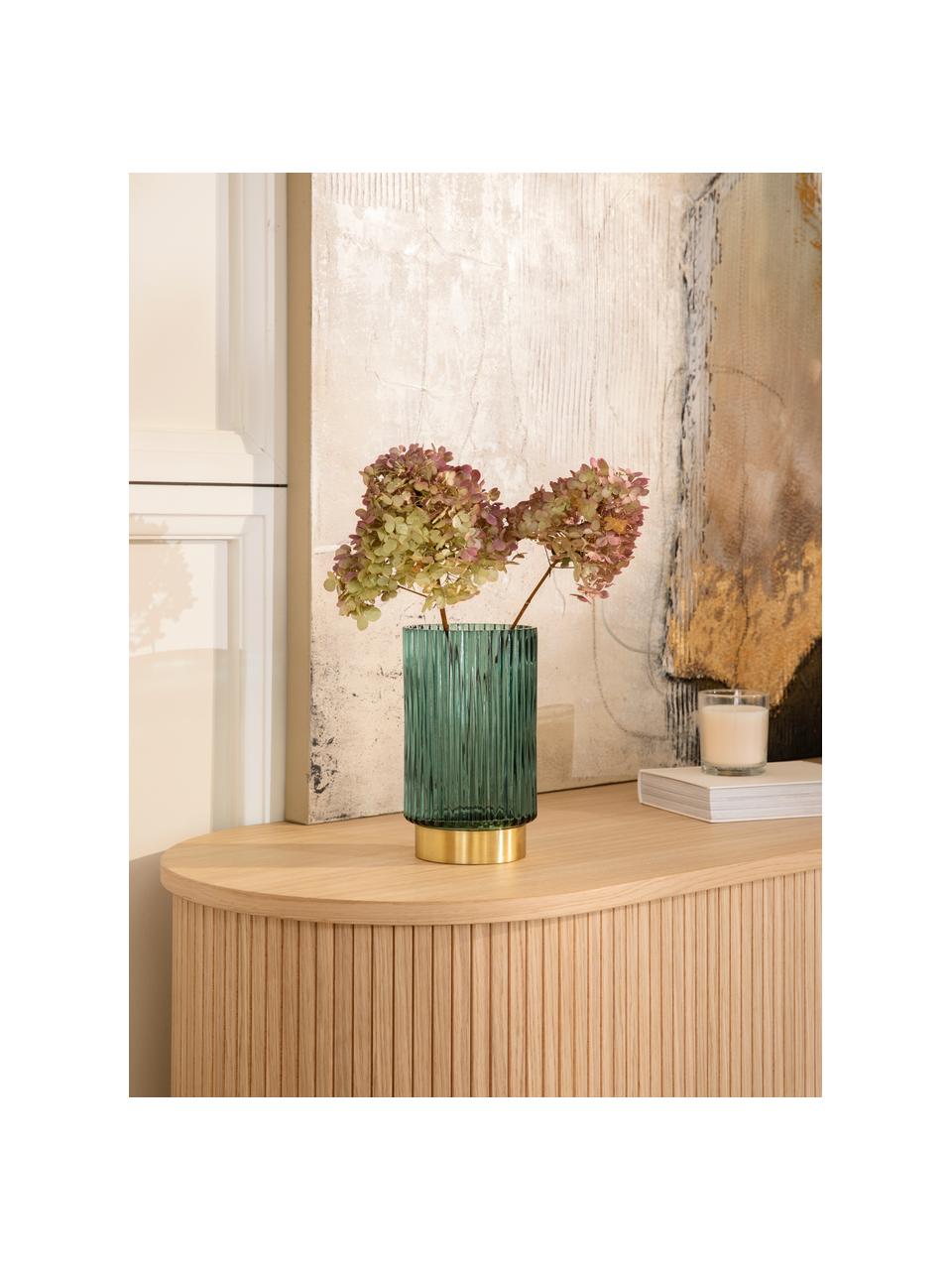 Vase en verre vert Lene, Vase : vert, transparent Socle : couleur dorée, mat