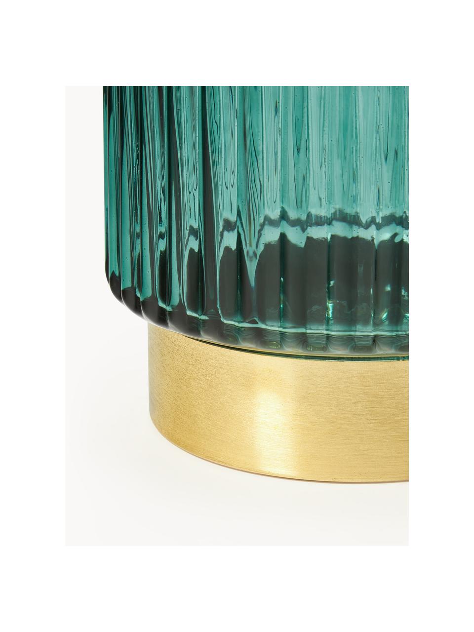 Glazen vaas Lene met metalen voet, Vaas: glas, Voetstuk: geborsteld metaal, Petrol, goudkleurig, Ø 12 x H 20 cm