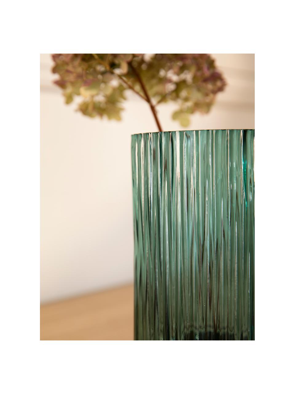Glas-Vase Lene mit Metallsockel, Vase: Glas, Sockel: Metall, gebürstet, Petrol, Goldfarben, Ø 12 x H 20 cm