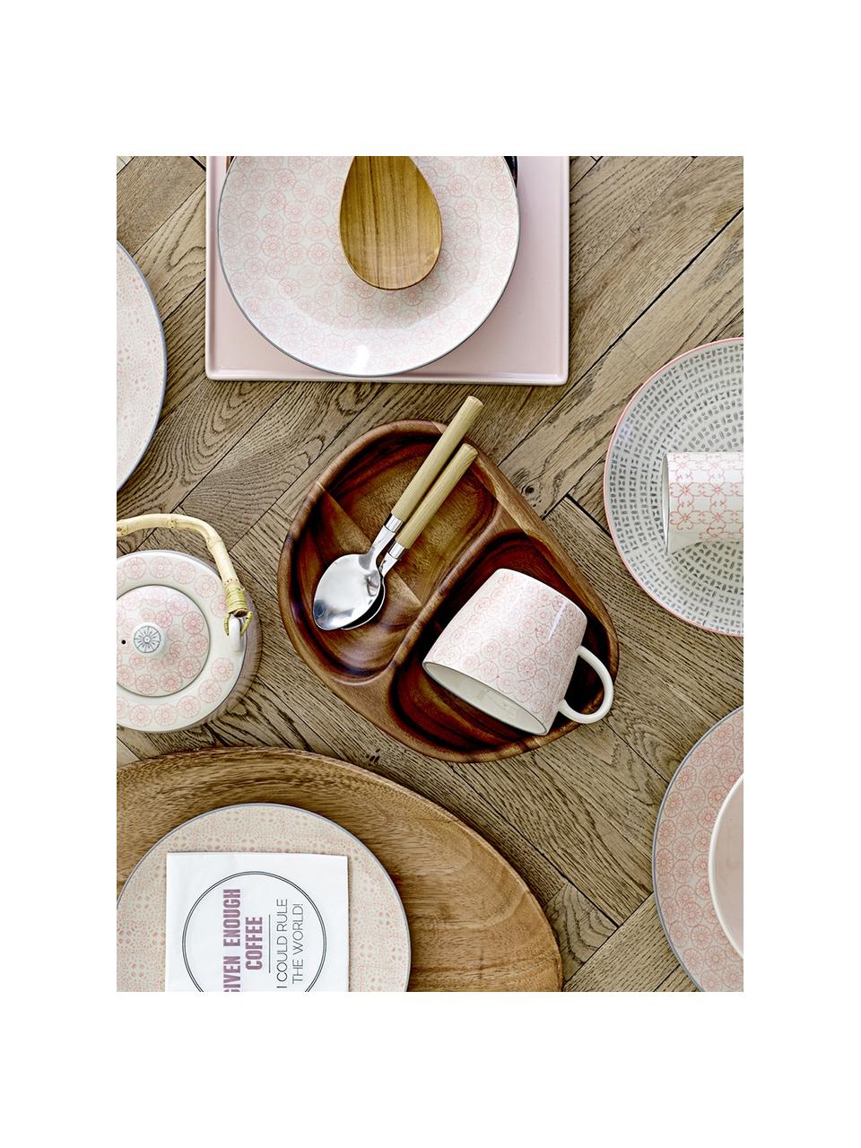 Set di 3 tazze con motivo grazioso Cécile, Gres, Tonalità beige e rosa, Ø 10 x Alt. 8 cm, 300 ml