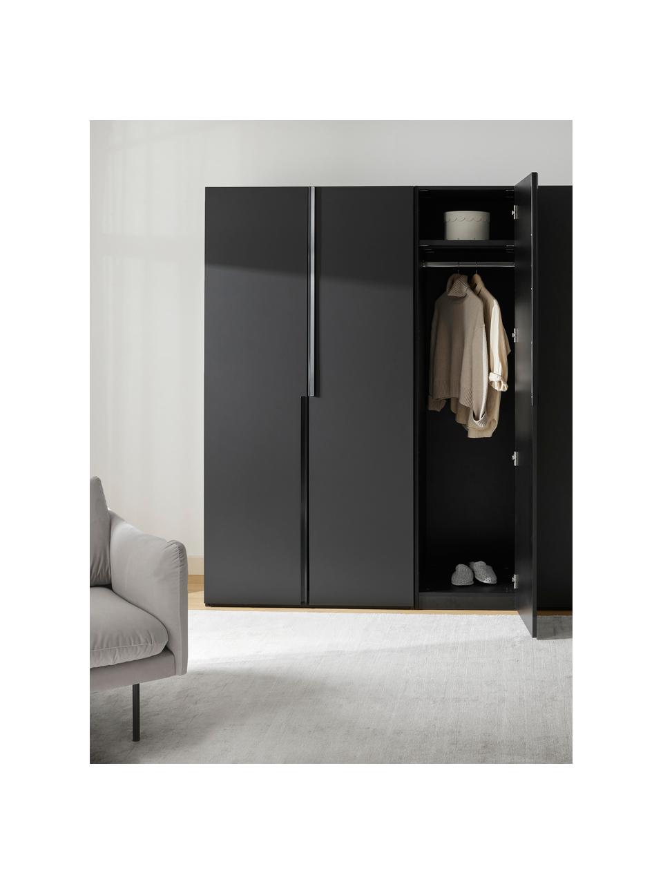 Modularer Drehtürenschrank Leon, 50 cm Breite, mehrere Varianten, Korpus: Spanplatte, melaminbeschi, Schwarz, Classic Interior, B 50 x H 200 cm