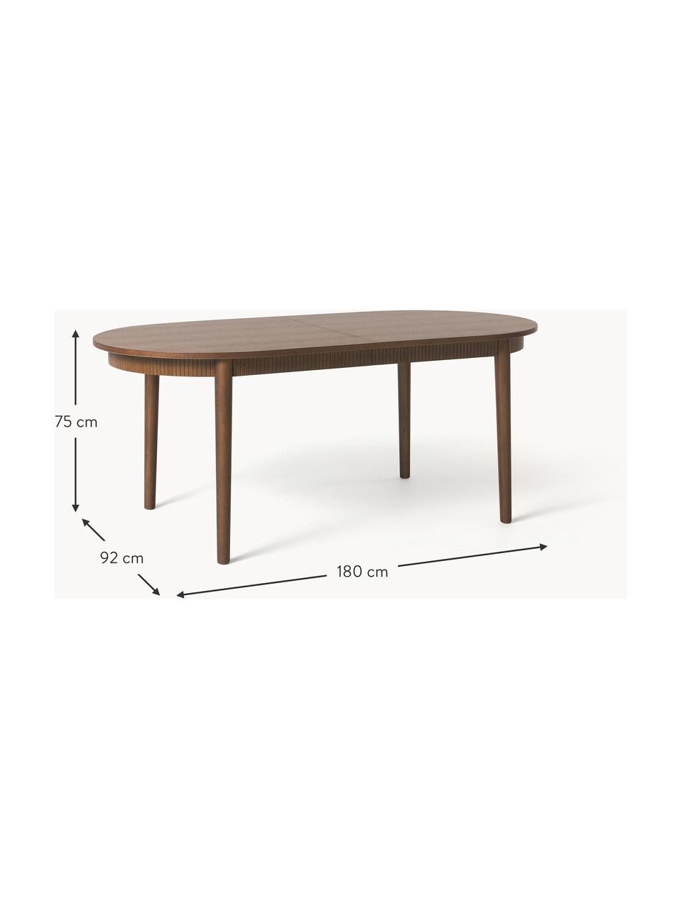 Ausziehbarer Esstisch Calary, Tischplatte: Spannplatte, Birkensperrh, Beine: Eichenholz, Holz, dunkelbraun lackiert, B 180/230 x T 92 cm