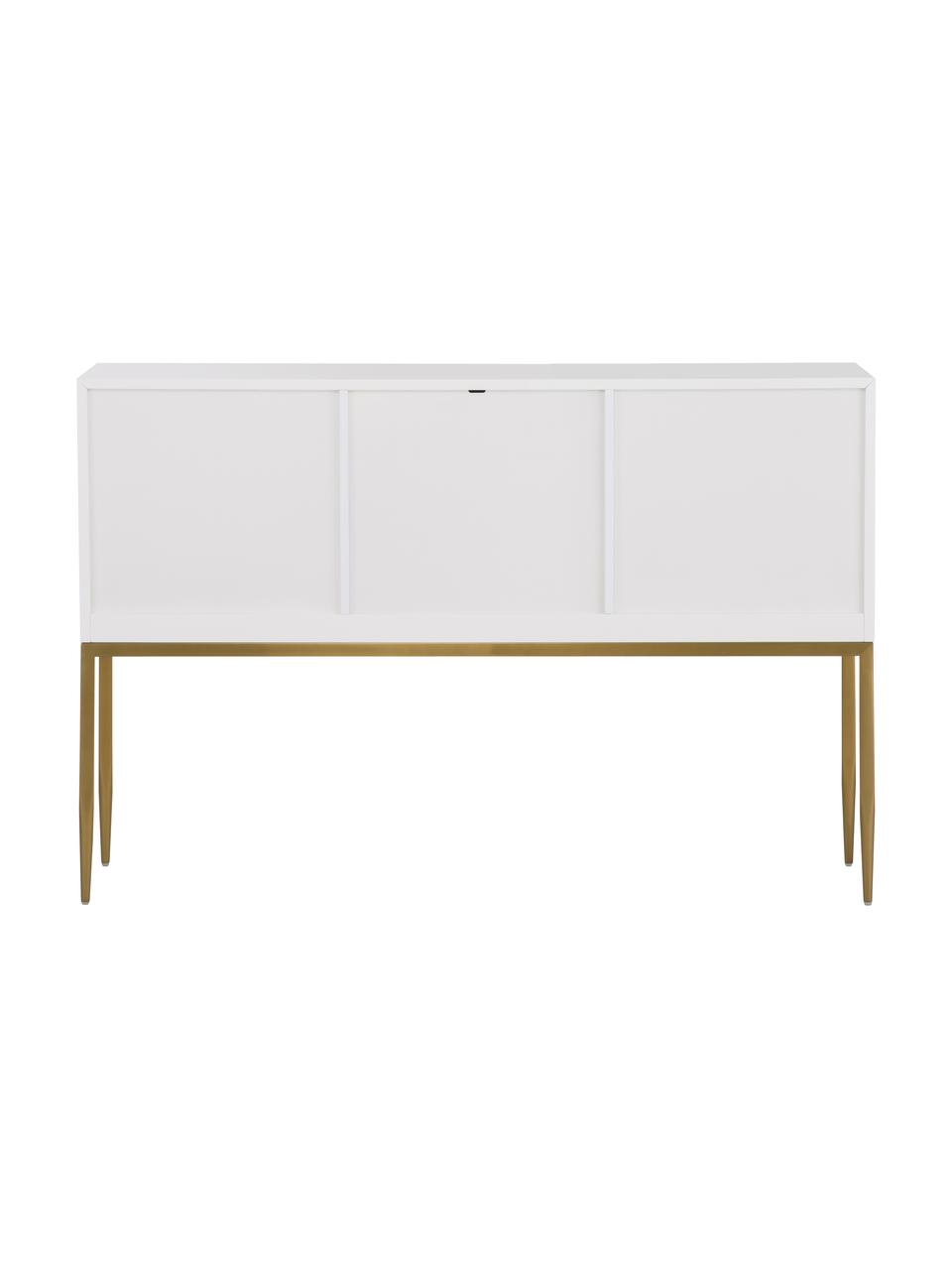 Credenza bianca Classy, Corpo: bianco lucido Struttura e gambe: dorato, Larg. 135 x Alt. 92 cm