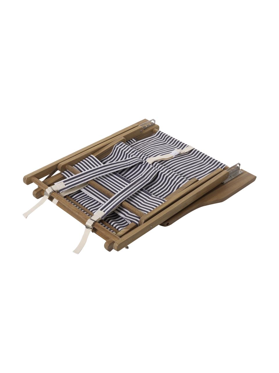 Klappbarer Liegestuhl Tommy, Sitzfläche: 50 % Baumwolle, 50 % Poly, Gestell: Teakholz, Teakholz, Navyblau, Weiß, B 66 x H 87 cm