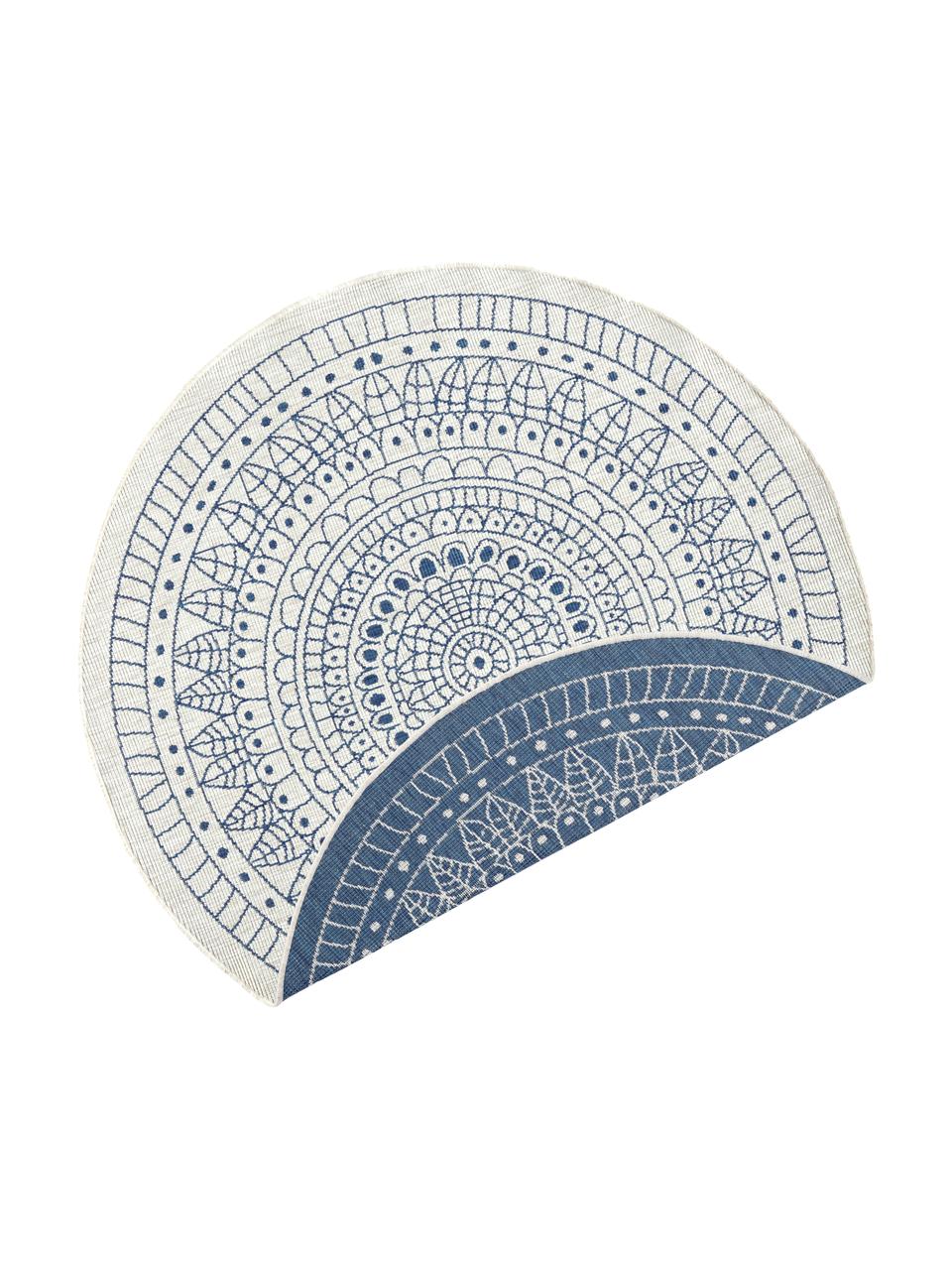 Okrągły dwustronny dywan wewnętrzny/zewnętrzny Porto, Niebieski, odcienie kremowego, Ø 200 cm (Rozmiar L)