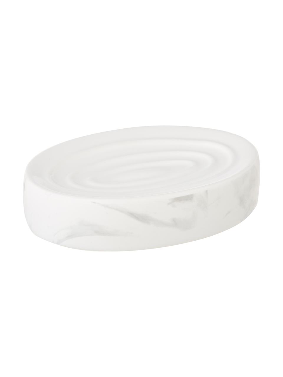 Portasapone Daro, Ceramica, Bianco marmorizzato, Larg. 13 x Alt. 3 cm