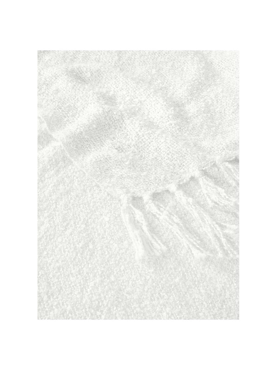 Coperta con frange Mysa, 100% acrilico, Bianco crema, Larg. 120 x Lung. 150 cm