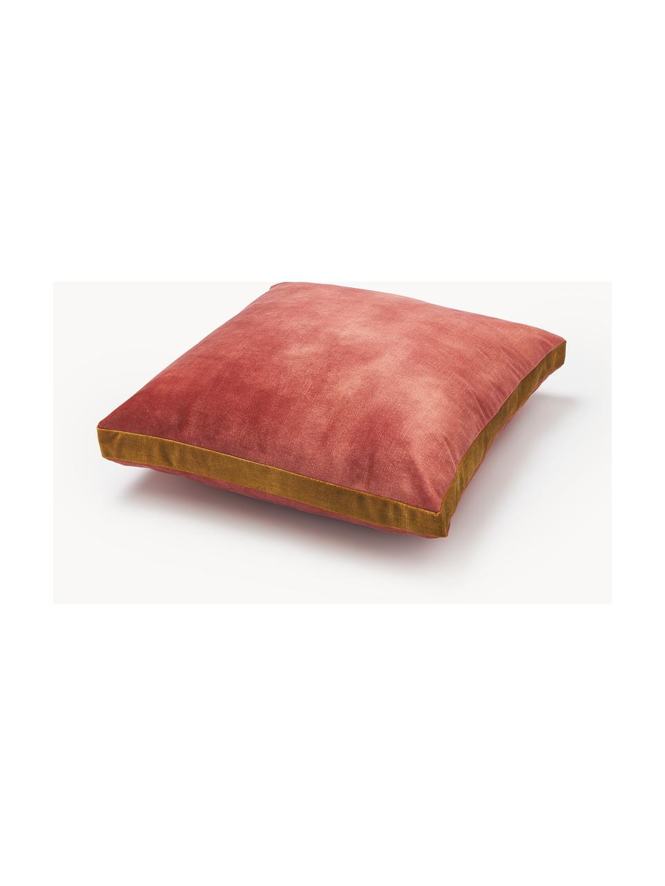 Coussin en velours avec passepoil Tia, Velours rouge corail, larg. 40 x long. 40 cm