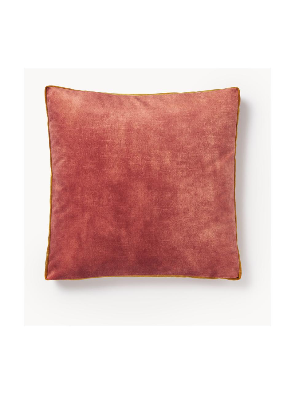 Cuscino in velluto con bordino Tia, Rivestimento: 100% poliestere (velluto), Velluto rosso corallo, Larg. 40 x Lung. 40 cm