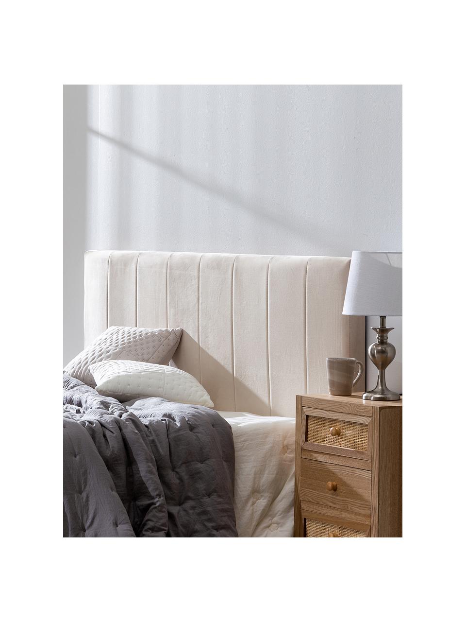 Zagłówek do łóżka tapicerowany z aksamitu Adrio, Tapicerka: 100% aksamit poliestrowy, Stelaż: drewno naturalne, metal, Beżowy aksamit, S 160 x W 64 cm