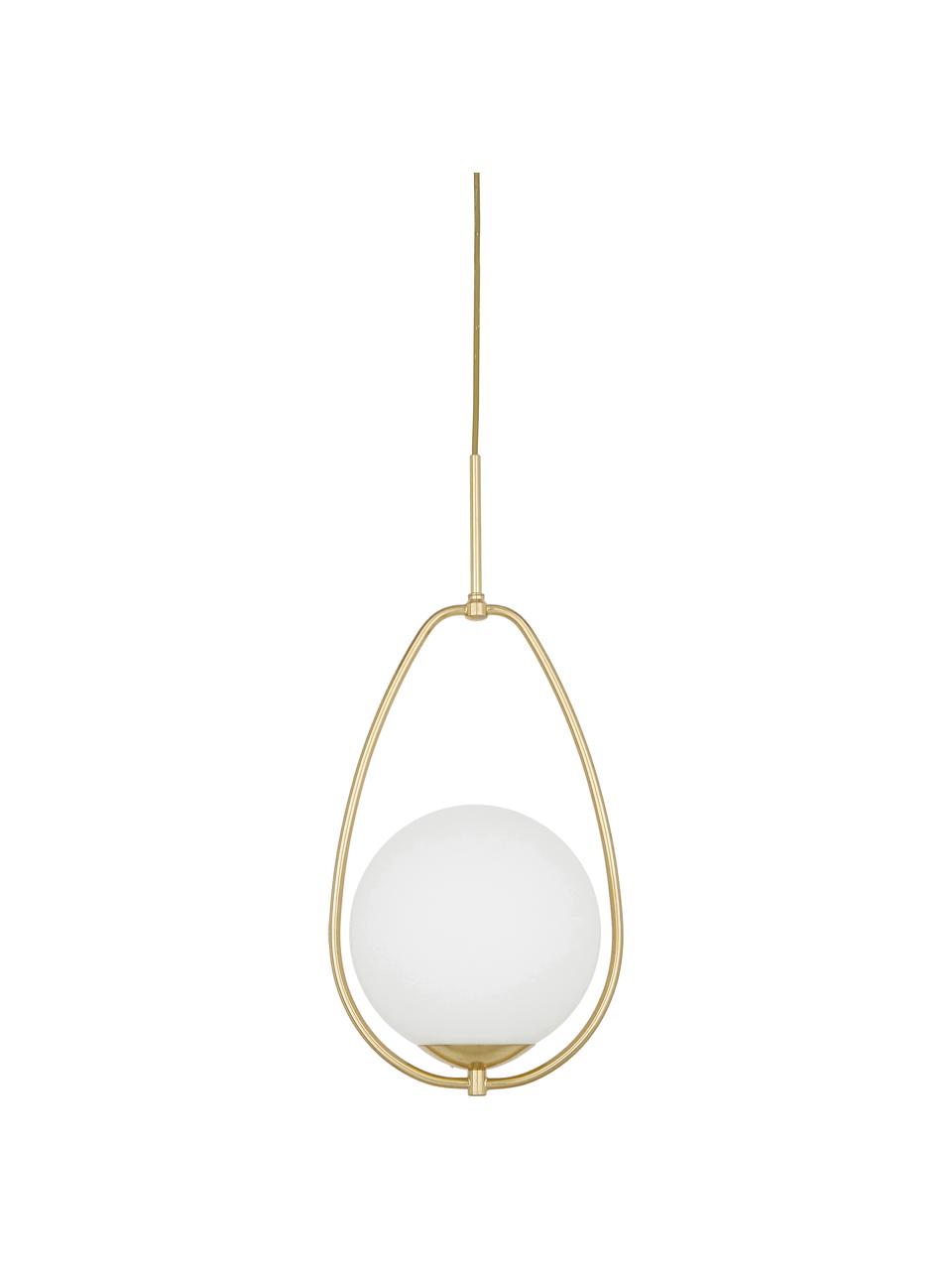 Malá závesná lampa z opálového skla Avalon, Biela, odtiene zlatej, Ø 23 x V 51 cm