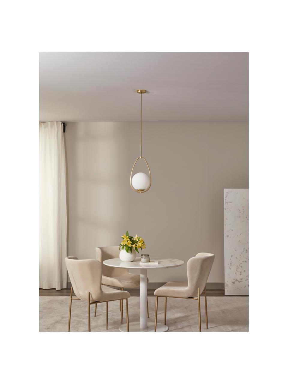 Lampa wisząca ze szkła opalowego Avalon, Biały, odcienie złotego, Ø 23 x W 51 cm