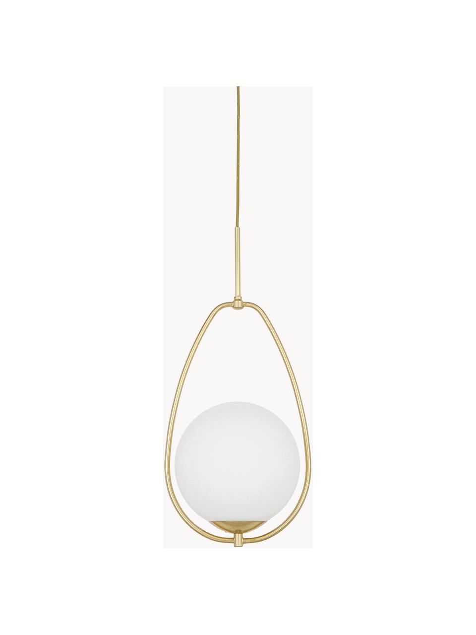 Kleine hanglamp Avalon van opaalglas, Lampenkap: glas, Wit, goudkleurig, Ø 39 x H 52 cm