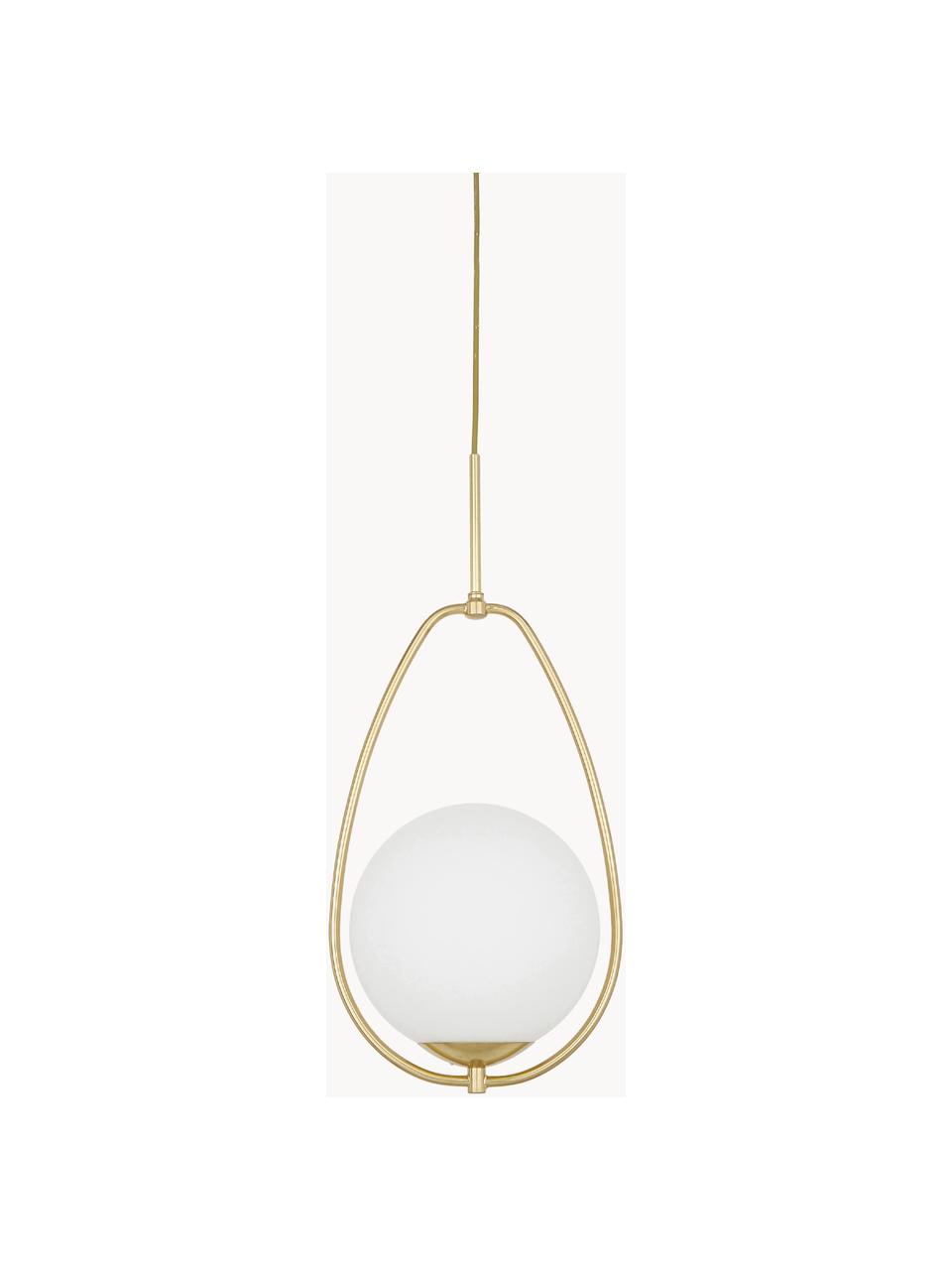 Lámpara de techo pequeña de vidrio opalino Avalon, Pantalla: vidrio, Estructura: metal pintado, Anclaje: metal pintado, Cable: plástico, Blanco, dorado, Ø 39 x Al 52 cm