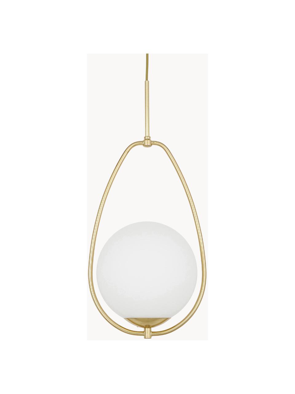 Lámpara de techo pequeña de vidrio opalino Avalon, Pantalla: vidrio, Estructura: metal pintado, Anclaje: metal pintado, Cable: plástico, Blanco, dorado, Ø 39 x Al 52 cm