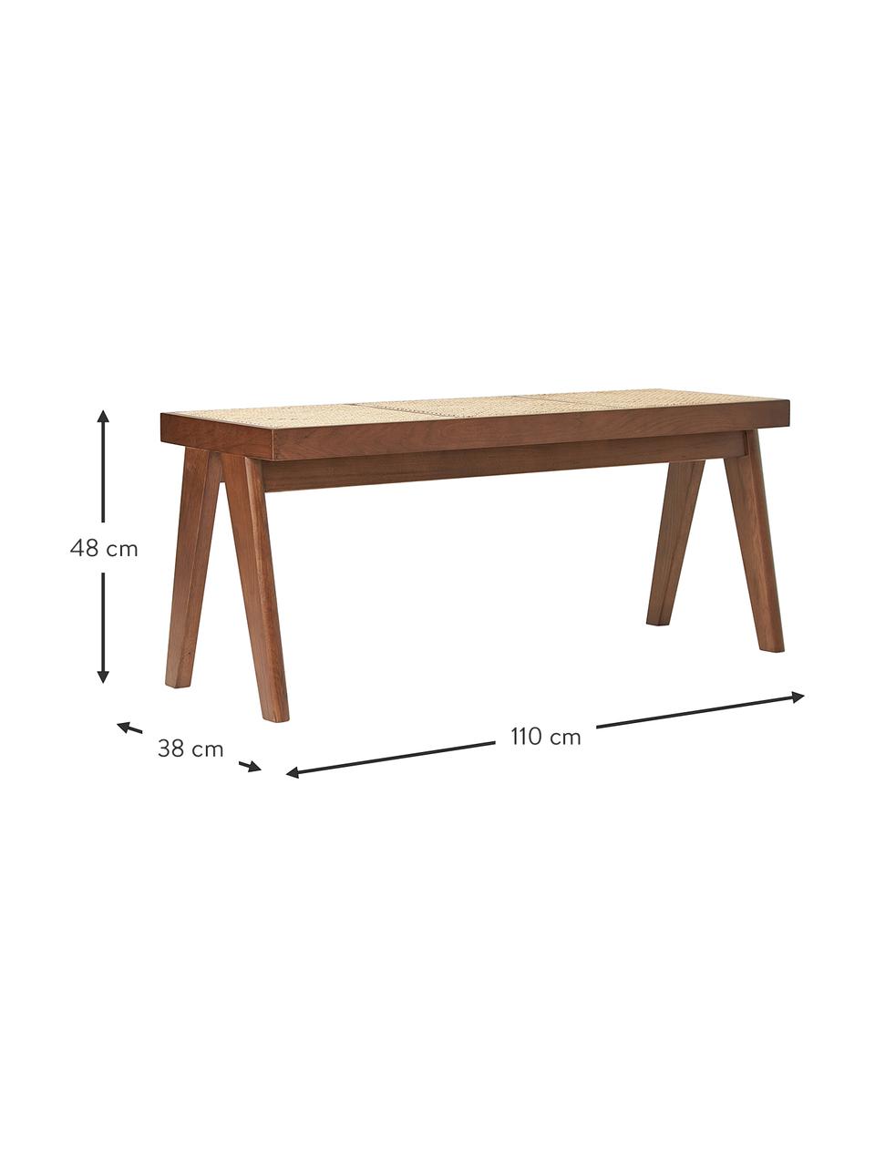 Banco con tejido vienés Sissi, Estructura: madera de roble maciza, Asiento: ratán, Ratán, madera de roble oscura, An 110 x Al 48 cm