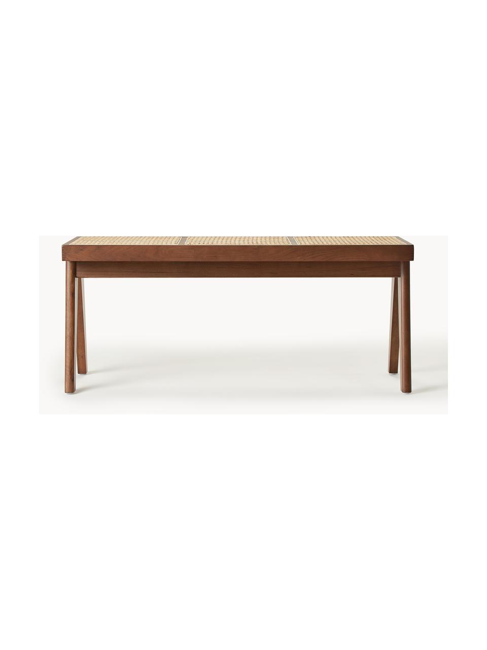 Banc en cannage Sissi, Bois de chêne foncé, cannage beige clair, larg. 110 x haut. 48 cm