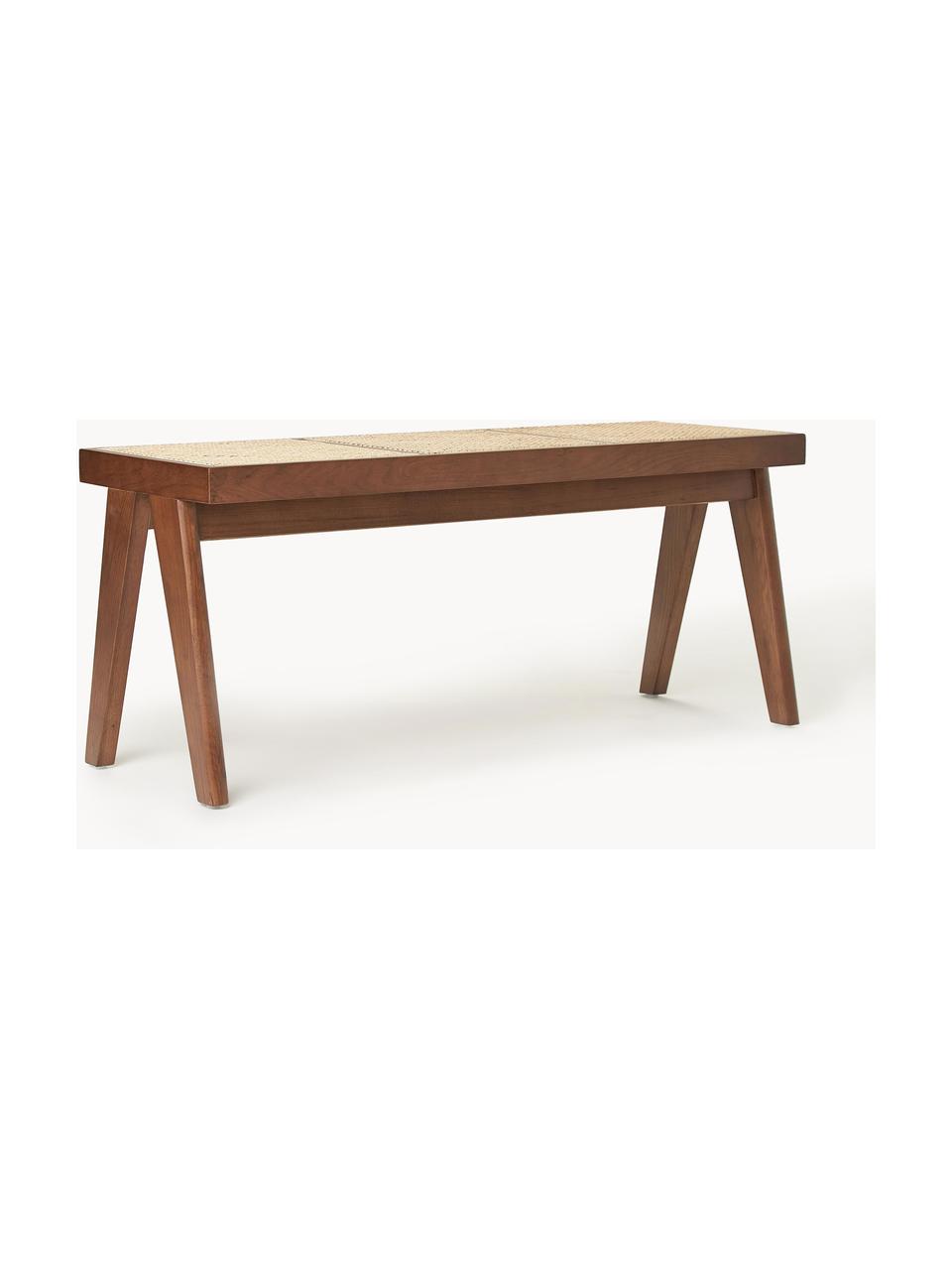 Banc en cannage Sissi, Bois de chêne foncé, cannage beige clair, larg. 110 x haut. 48 cm