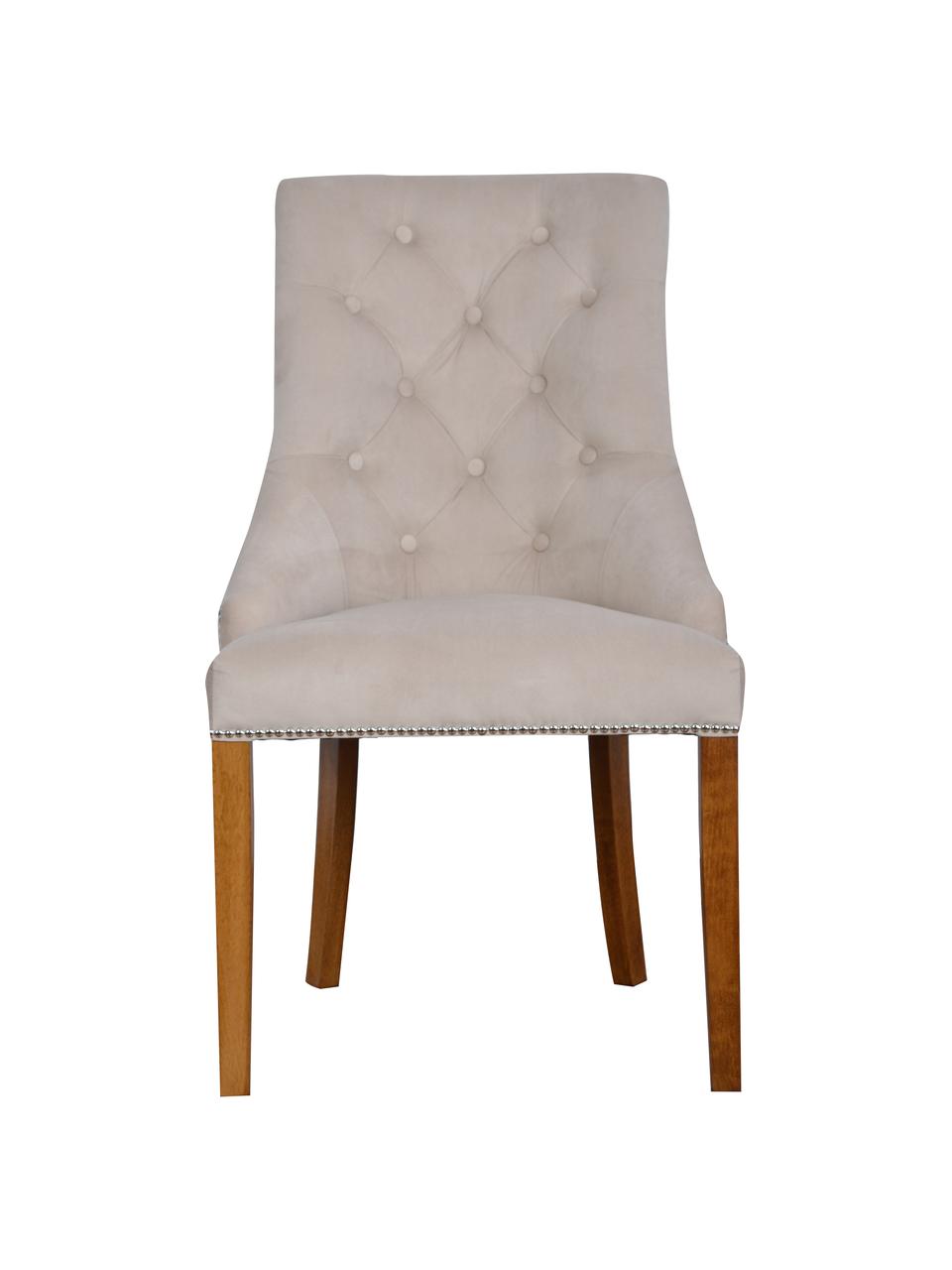 Sedia imbottita in velluto beige Madam, Rivestimento: velluto (100% poliestere), Velluto beige, legno, marrone chiaro, Larg. 56 x Prof. 64 cm