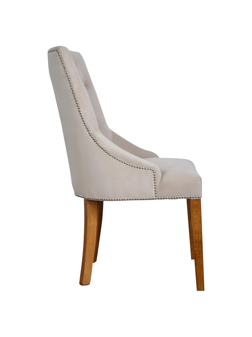 Sedia imbottita in velluto beige Madam, Rivestimento: velluto (100% poliestere), Velluto beige, legno, marrone chiaro, Larg. 56 x Prof. 64 cm