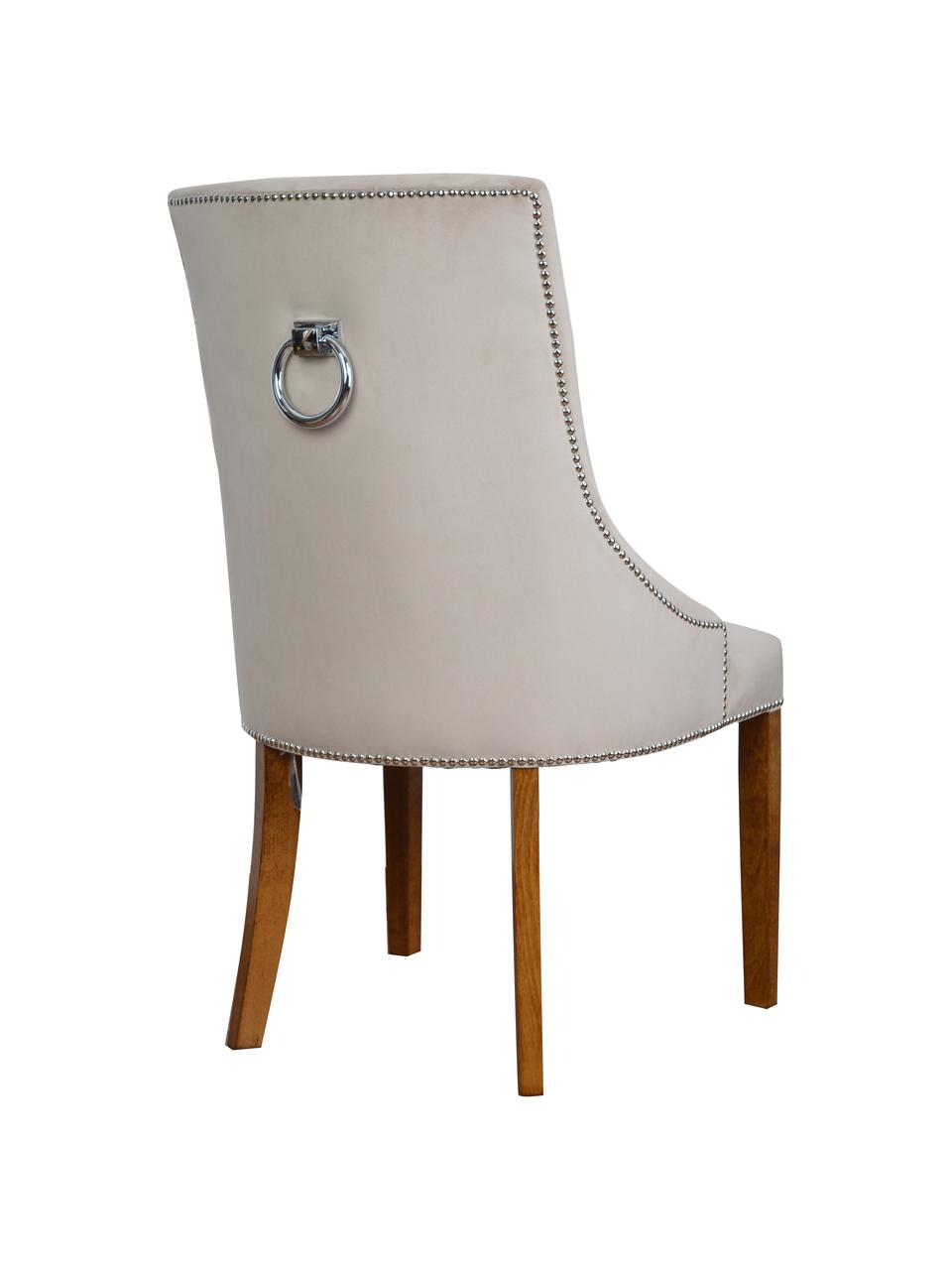 Sedia imbottita in velluto beige Madam, Rivestimento: velluto (100% poliestere), Velluto beige, legno, marrone chiaro, Larg. 56 x Prof. 64 cm
