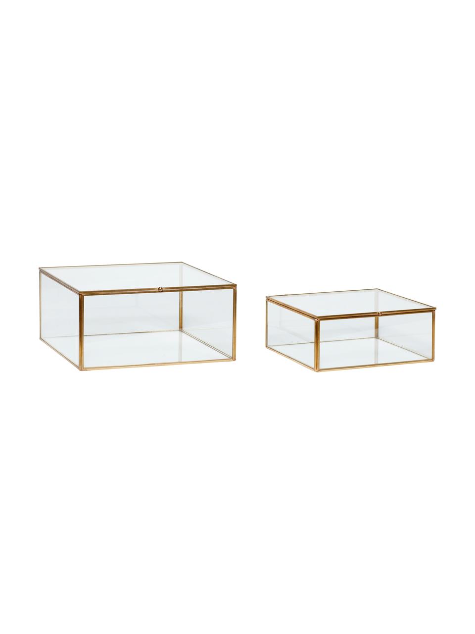 Set de cajas Karie, 2 pzas., Caja: vidrio, Latón, transparente, Set de diferentes tamaños