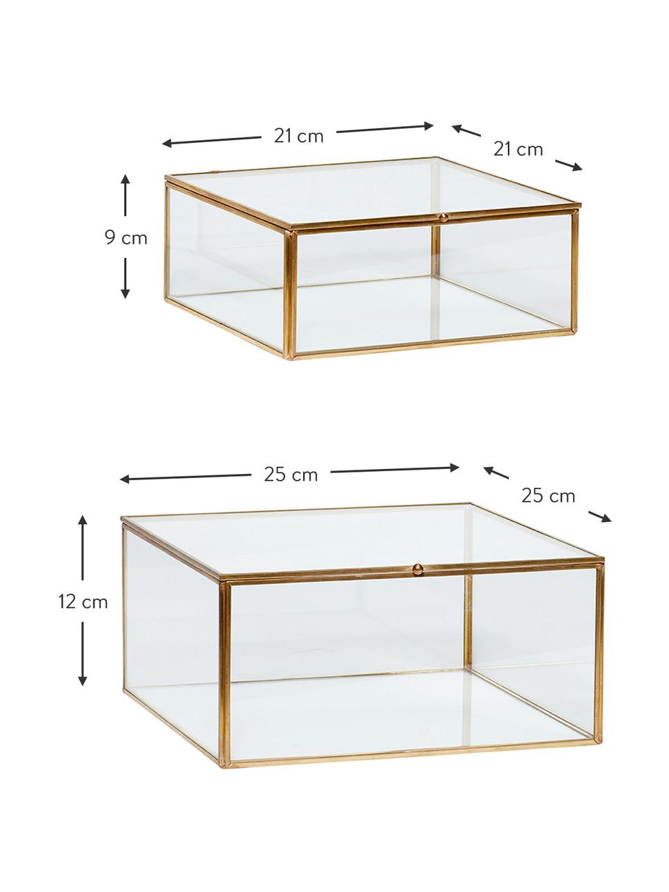 Opbergdozenset Karie, 2-delig, Frame: messing, Doos: glas, Messingkleurig, transparant, Set met verschillende formaten