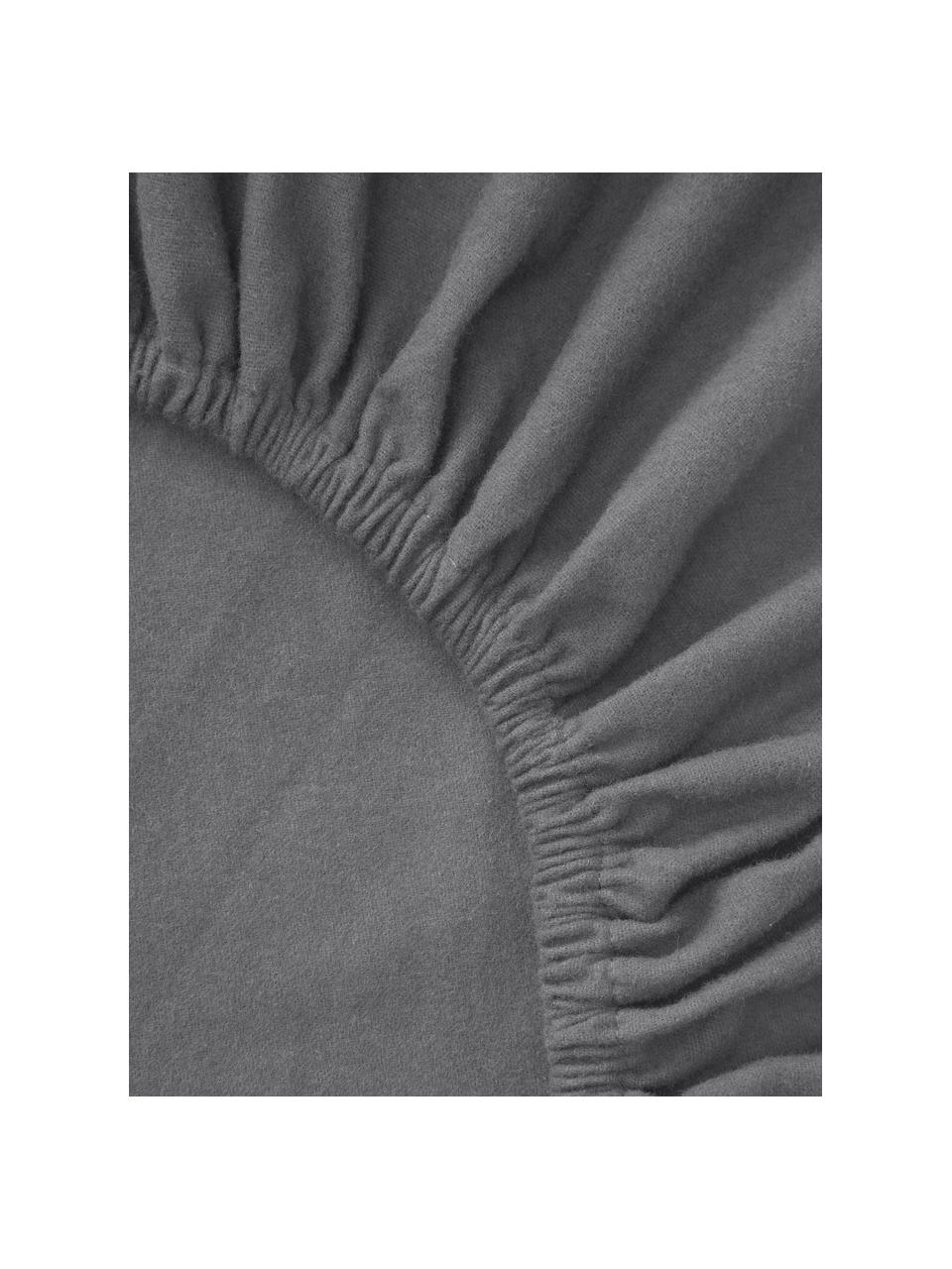 Drap-housse en flanelle pour surmatelas Biba, Gris foncé, larg. 200 x long. 200 cm, haut. 15 cm