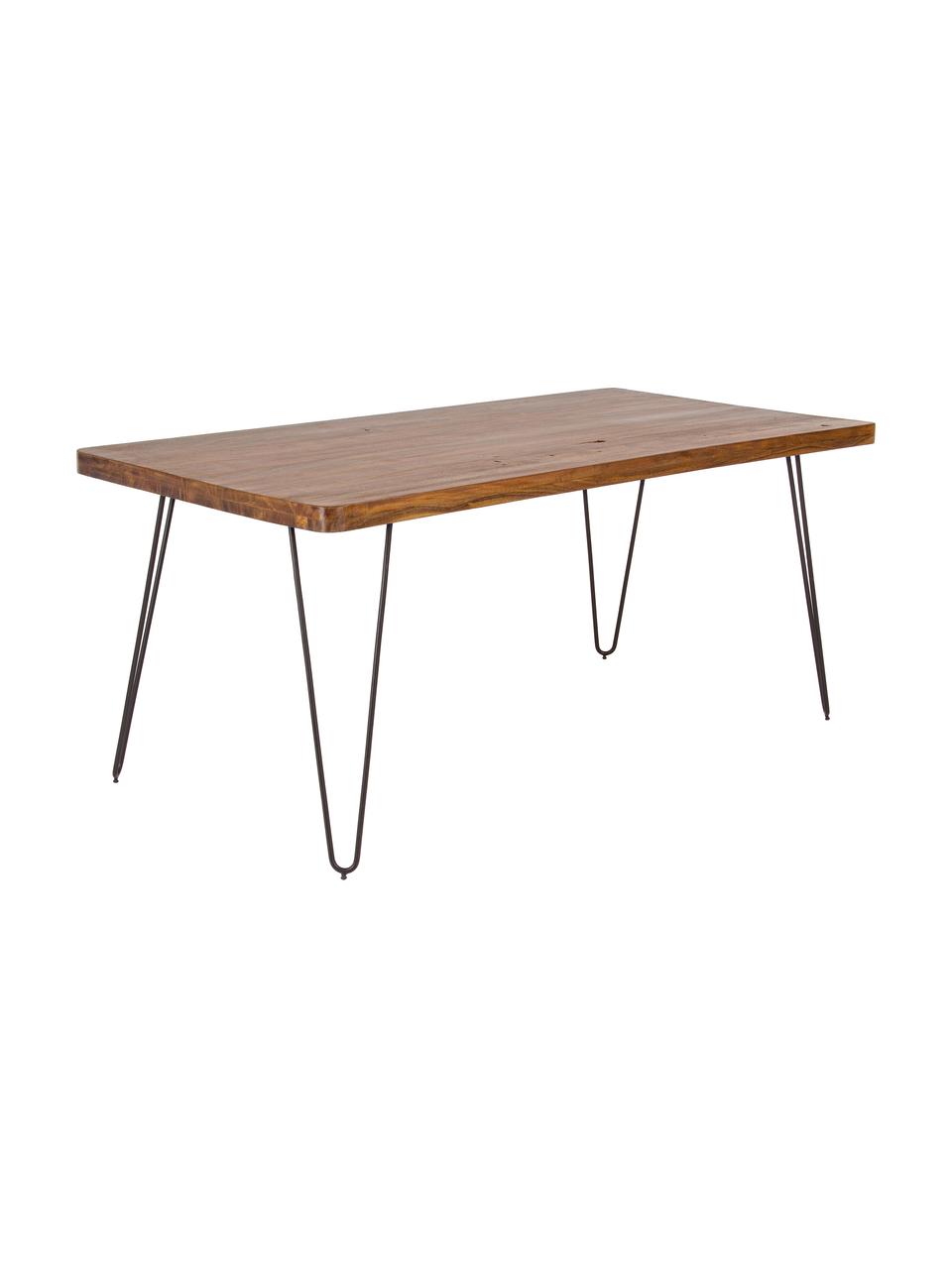 Mesa de comedor Edgar, tablero de madera maciza, Tablero: madera de acacia, Patas: metal, Madera de acacia, negro, An 175 x F 90 cm