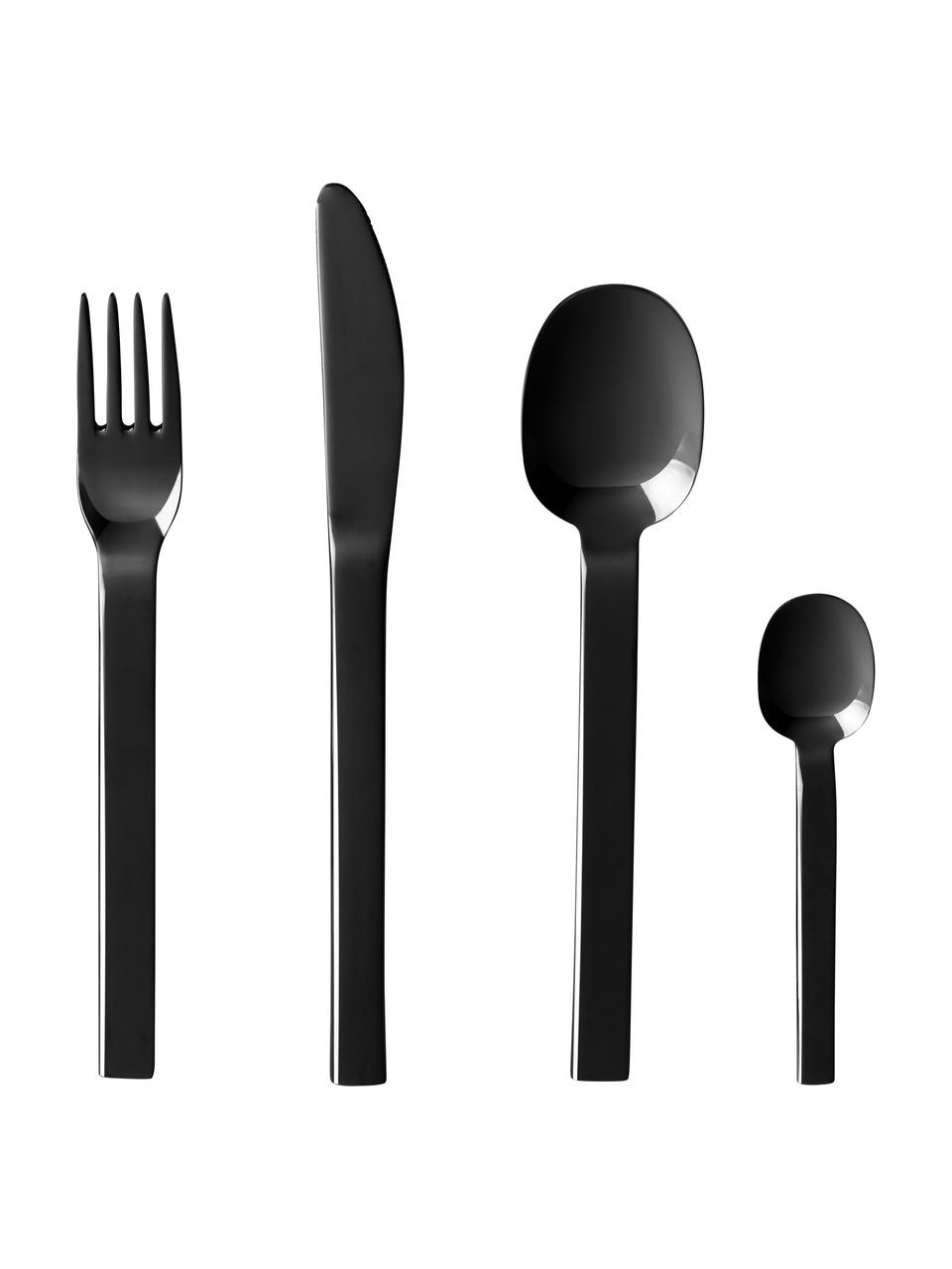 Ménagère en acier inoxydable à polissage haute brillance Kimana, 4 personnes (16 élém.), Noir, Lot de différentes tailles
