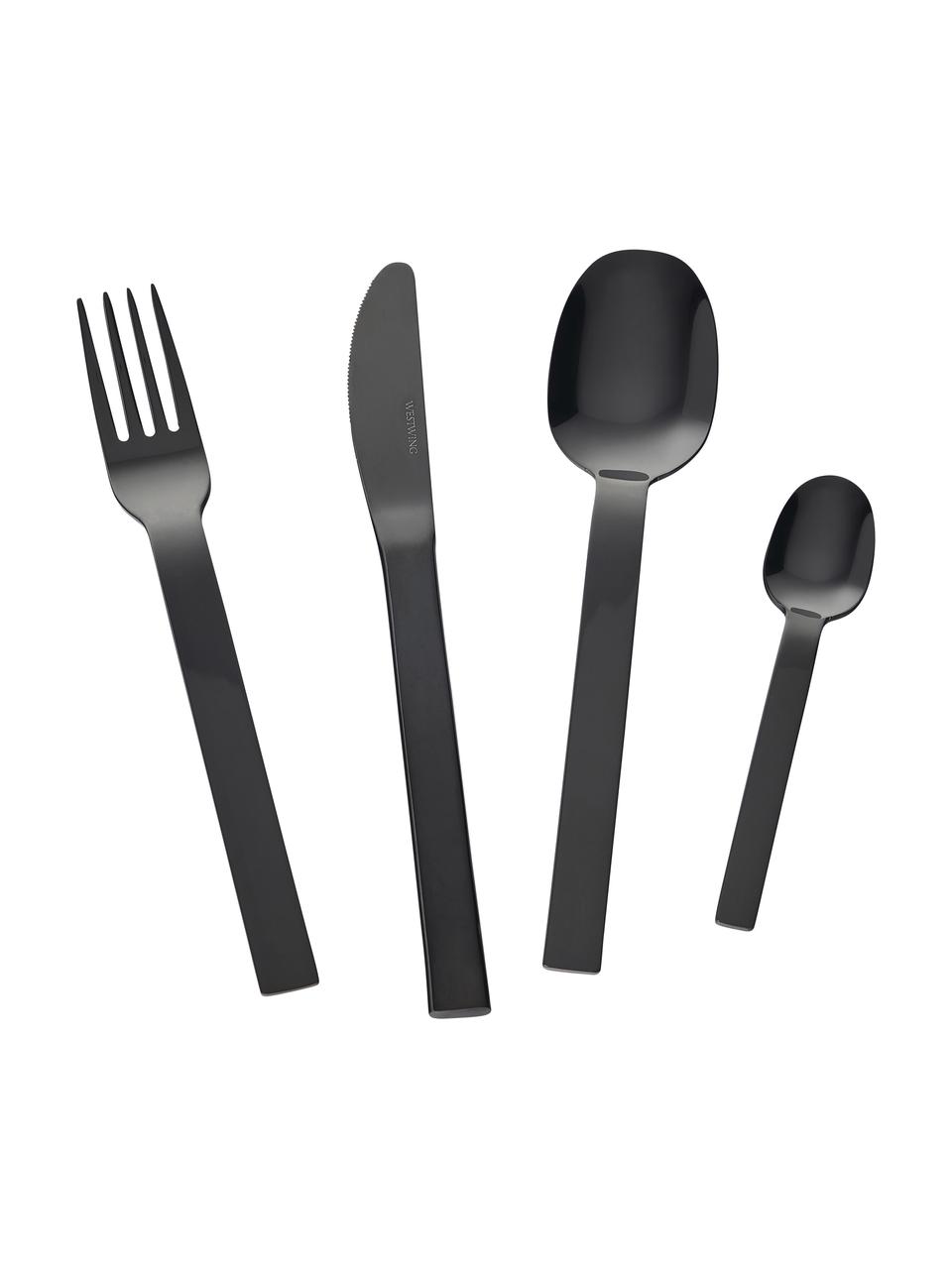 Ménagère en acier inoxydable à polissage haute brillance Kimana, 4 personnes (16 élém.), Noir, Lot de différentes tailles