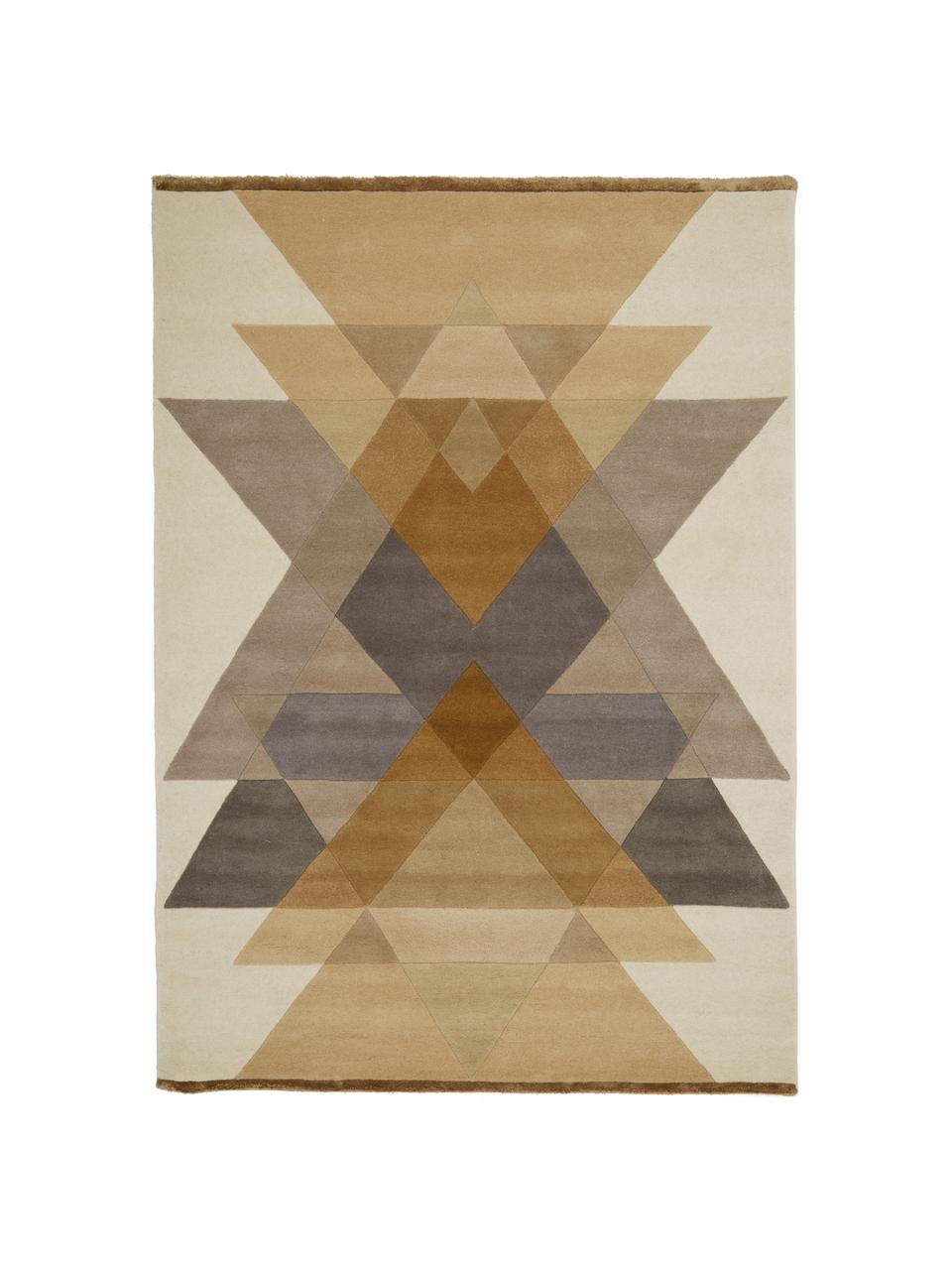 Tapis design en laine tufté main Freya, Jaune moutarde, beige, gris, brun