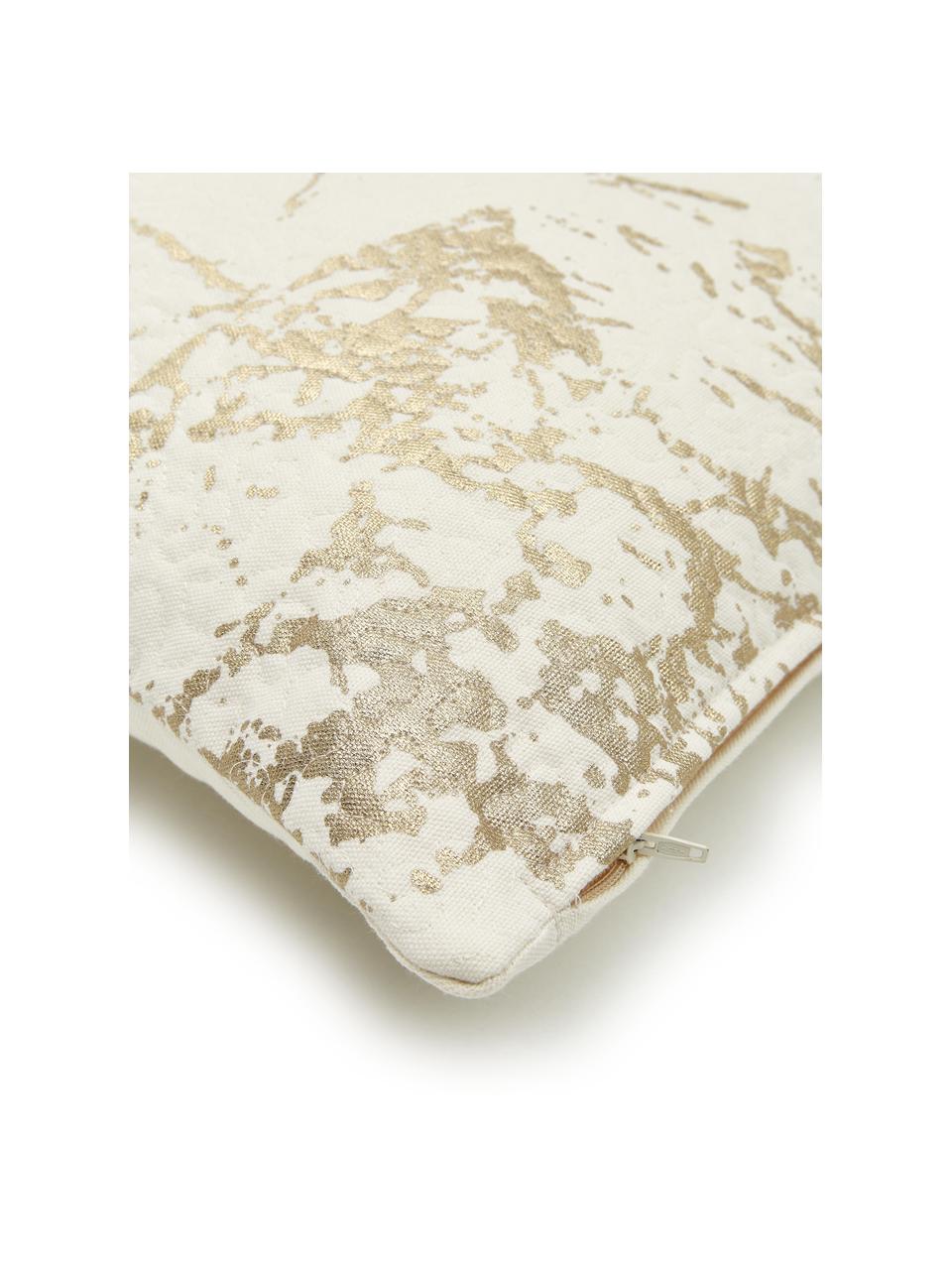 Cuscino con dettagli dorati e imbottitura Quilted, Rivestimento: 100% cotone, Bianco latteo, dorato, Larg. 45 x Lung. 45 cm