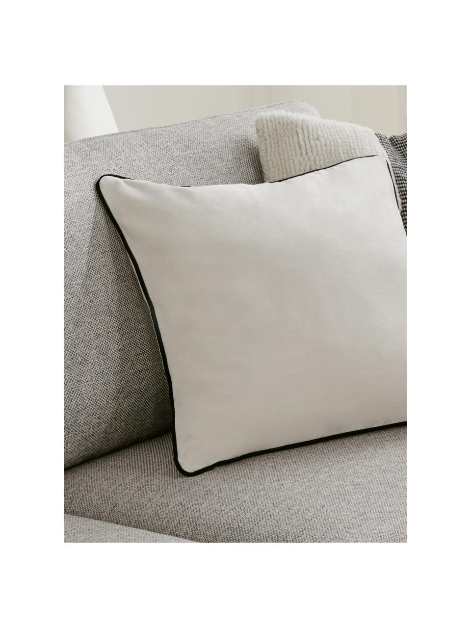 Housse de coussin 50x50 avec bordure passepoilée Oliver, 100 % polyester, Blanc cassé, noir, larg. 50 x long. 50 cm