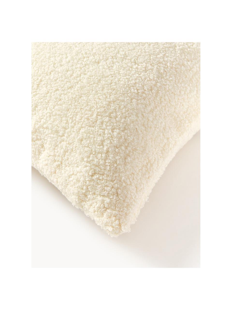 Housse de coussin en peluche avec broderie Aveline, Blanc cassé, multicolore, larg. 45 x long. 45 cm