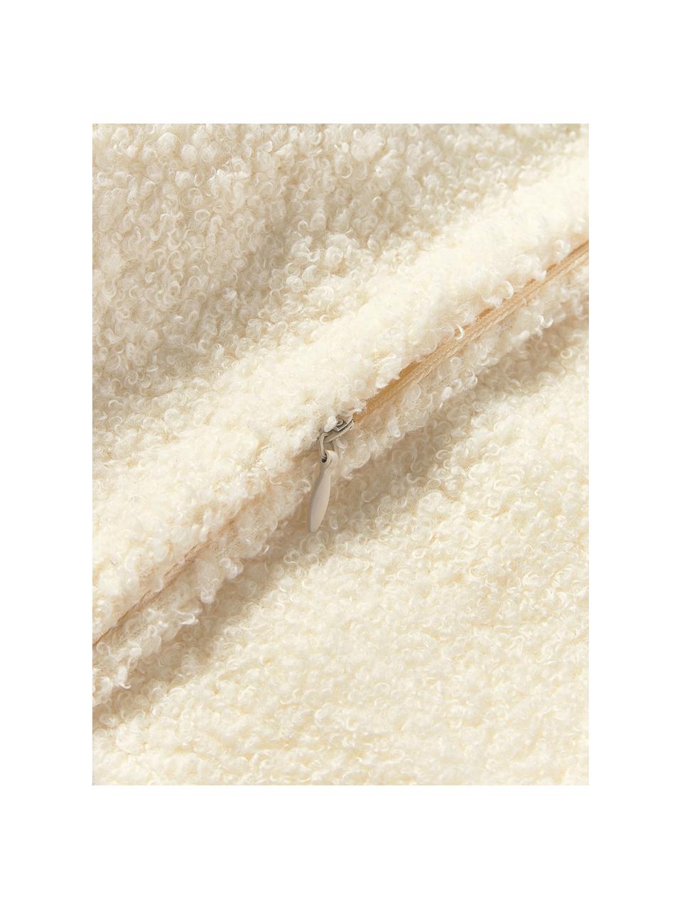 Housse de coussin en peluche avec broderie Aveline, Blanc cassé, multicolore, larg. 45 x long. 45 cm