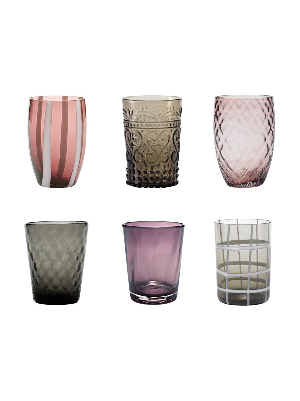 Súprava pohárov na vodu s rôznymi vzormi Melting, 6 dielov, Tóny sivej a fialovej