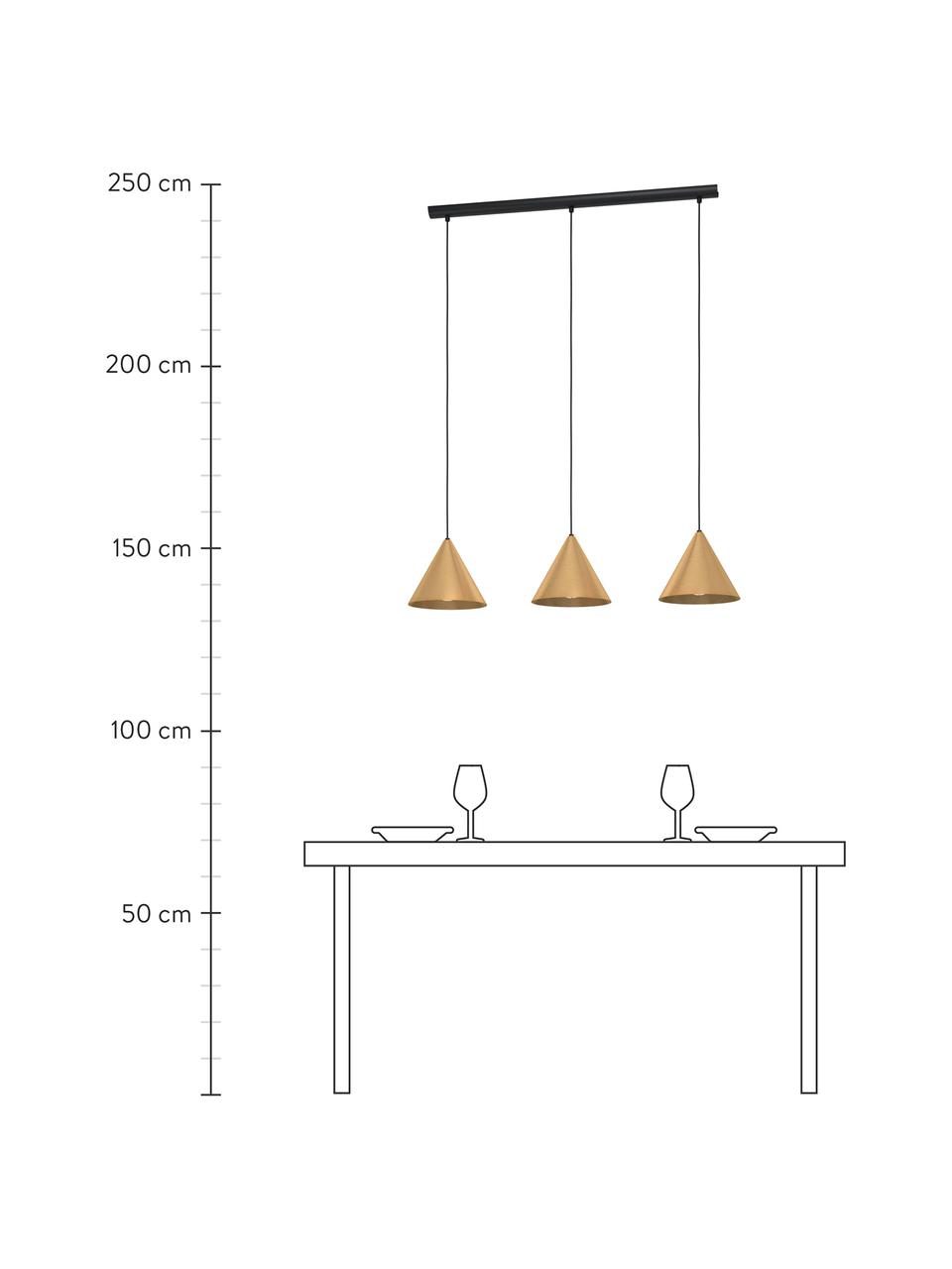 Grote hanglamp Narices, Lampenkap: gecoat metaal, Baldakijn: gecoat metaal, Messingkleurig, B 92 x H 110 cm