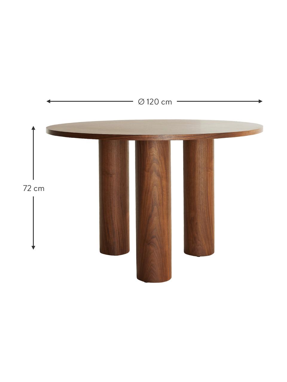 Tavolo rotondo da pranzo in noce Colette, Ø 120 cm, Pannello di fibra a media densità (MDF) con impiallacciatura di noce, certificato FSC, Legno, Ø 120 x Alt. 72 cm