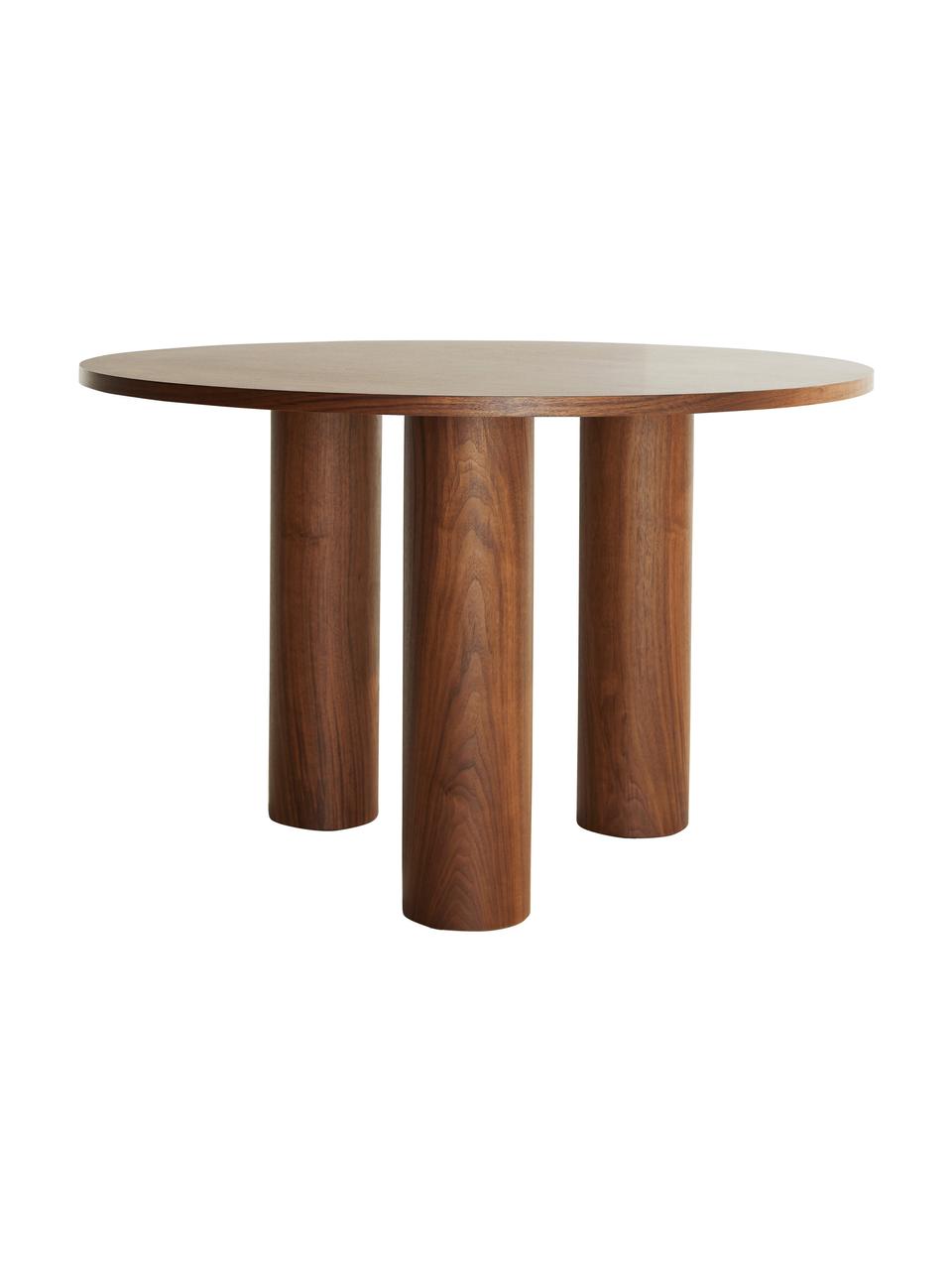 Tavolo rotondo da pranzo in noce Colette, Ø 120 cm, Pannello di fibra a media densità (MDF) con impiallacciatura di noce, certificato FSC, Legno, Ø 120 x Alt. 72 cm