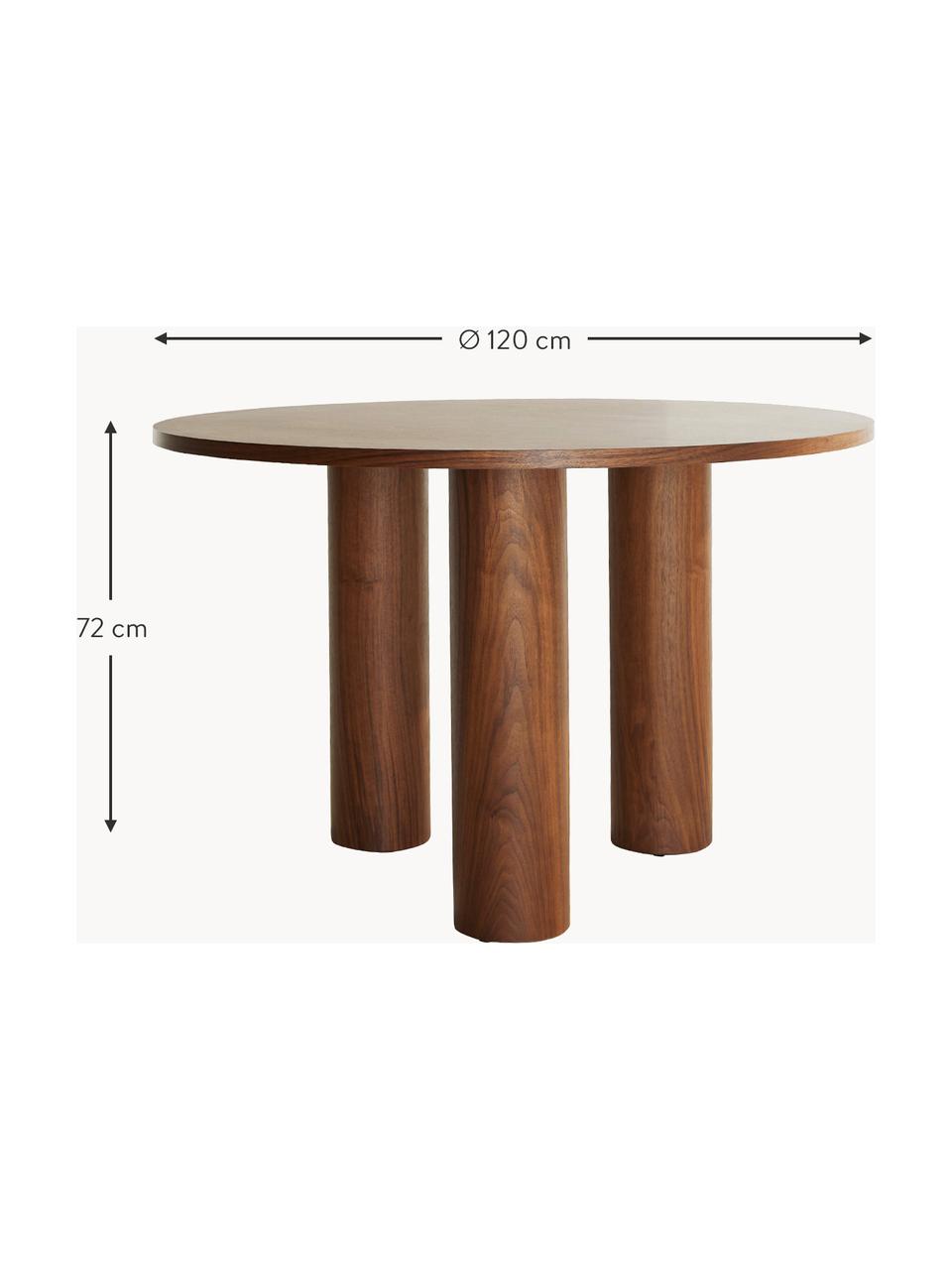 Okrúhly stolík Colette, Ø 120 cm, MDF-doska strednej hustoty s dyha z orechového dreva, s FSC certifikátom, Orechové drevo, Ø 120 x V 72 cm
