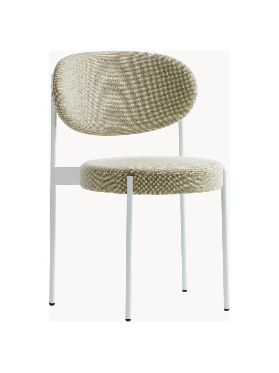 Krzesło tapicerowane z wełny Seria 430, Tapicerka: 70% wełna, 30% wiskoza, Stelaż: metal powlekany, Beżowa wełna, biały, S 52 x G 54 cm