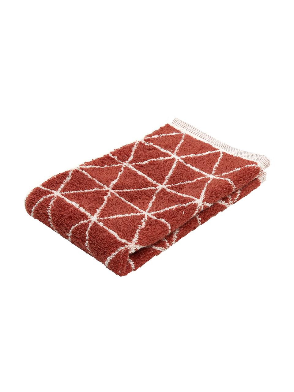 Dubbelzijdige handdoek Elina met grafisch patroon, 100% katoen, middelzware kwaliteit, 550 g/m², Terracottakleurig, crèmewit, Gastendoekje