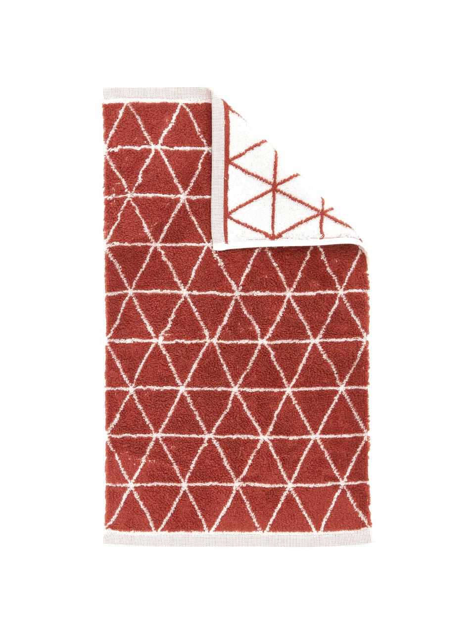 Dubbelzijdige handdoek Elina met grafisch patroon, 100% katoen, middelzware kwaliteit, 550 g/m², Terracottakleurig, crèmewit, Gastendoekje
