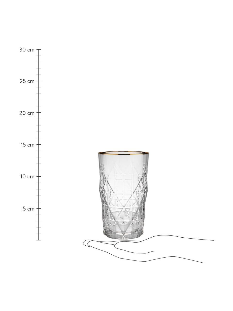 Verres à long drink avec motif texturé Upscale, 6 pièces, Verre, Transparent avec bord couleur dorée, Ø 8 x haut. 14 cm, 460 ml